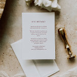 Vit och Mörk röd text | Uppgifter om Bröllop gäst Tilläggskort<br><div class="desc">Dessa minimalistkort och elegant bröllop-kort för gästinformation har mörkens röda text på vit bakgrund,  vilket ger ett enkelt utseende och snyggt. Du kan använda dessa kort för köranvisningar,  mottagnings- eller transport-information,  hotell- eller inkvarteringsinformation och alla andra bröllop-uppgifter som du behöver dina gäster för att veta.</div>