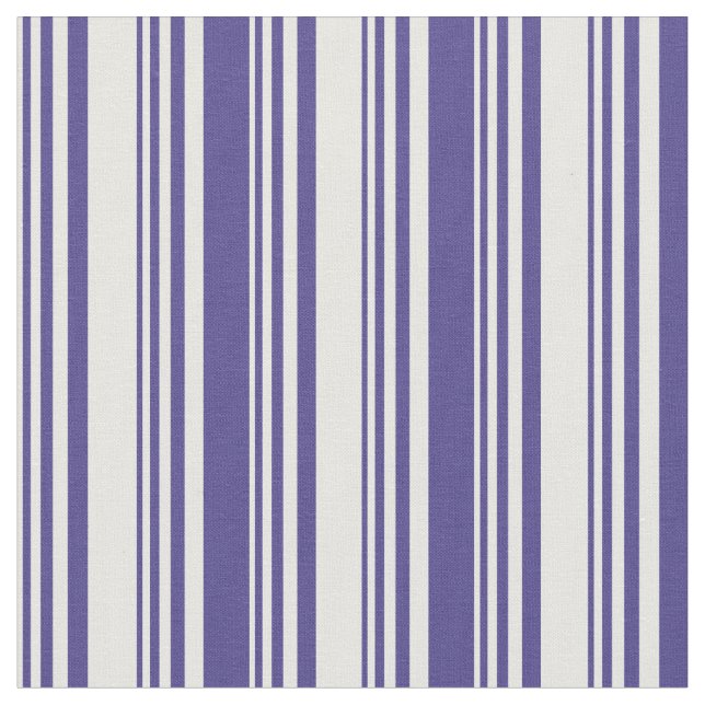 Vit och Mörk Slate Blue Färgad Rand Tyg (Närbild)