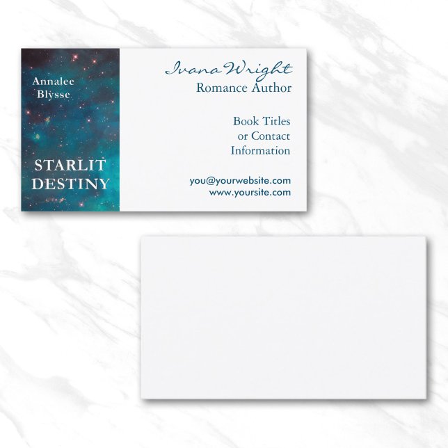 Vit och Oceanblå Författare Bokomslag Visitkort (White and Ocean Blue Author Book Cover Business Card)