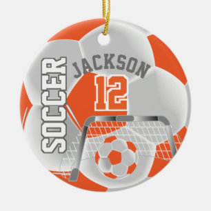 Vit och Orange Anpassa fotbollsfack Julgransprydnad Keramik