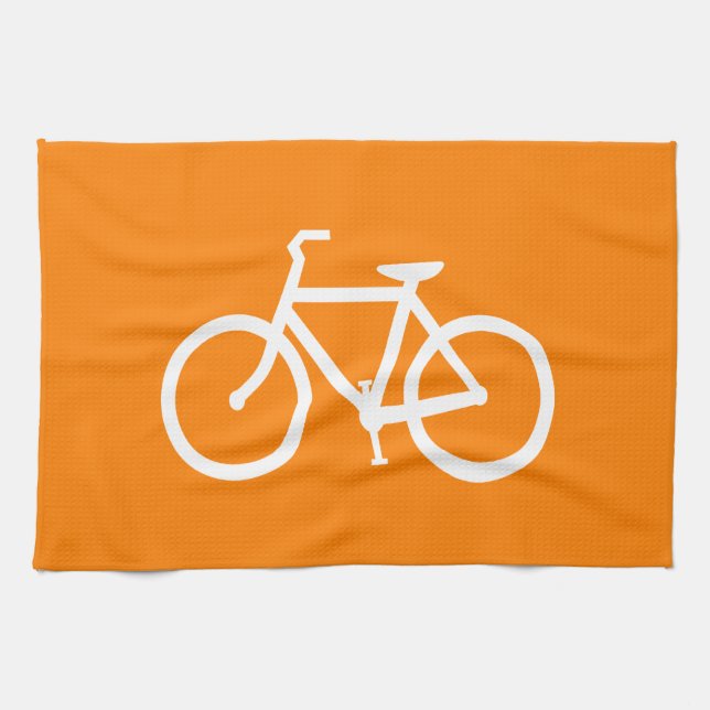 Vit och orange cykel kökshandduk (Horisontell)