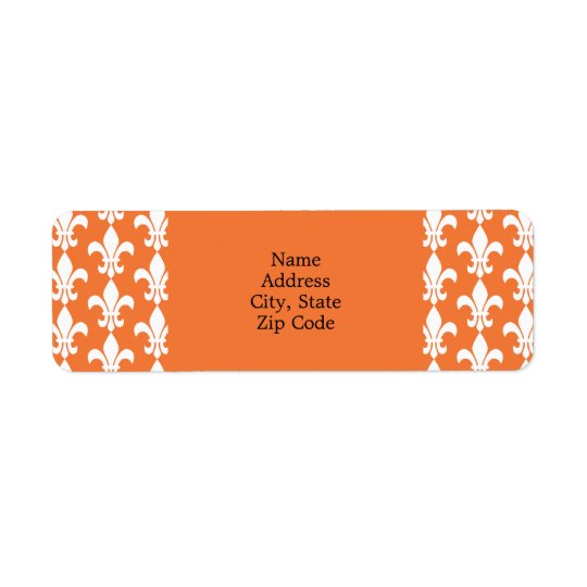 Vit och Orange Fleur de Lis Mönstra Returadress Etikett