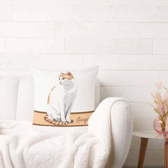 Vit och Orange Ginger Cat-Personlig Kudde (Soffa)