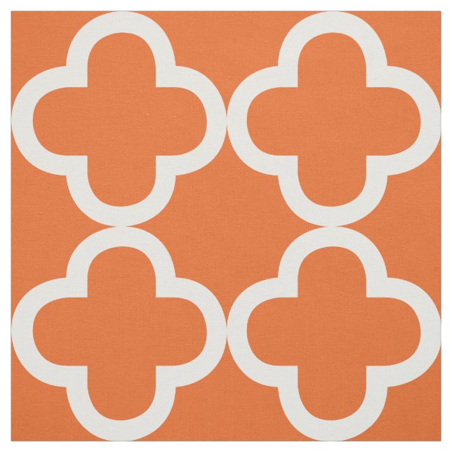 Vit och Orange Quatrefoil Geometric Mönster Tyg (Provkarta)