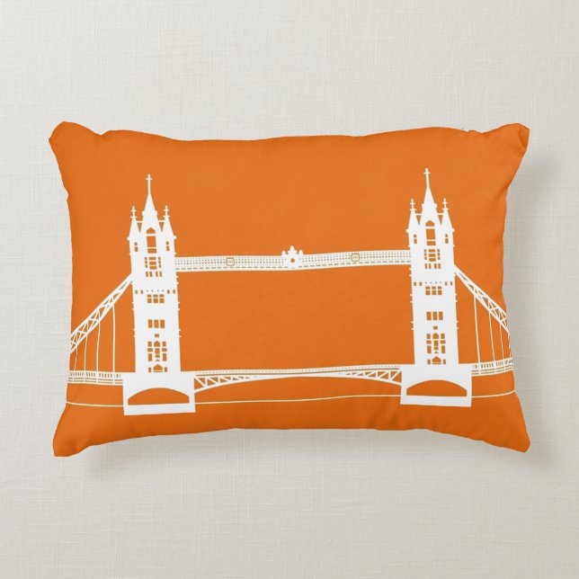 Vit och orange siluett av London Bridge Prydnadskudde (Framsidan)