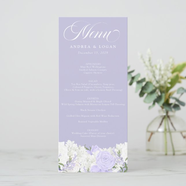 Vit och periwinkle | Bröllopsmeny Meny (Stående Fram)