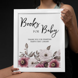 Vit och plommon Blommigt Bokar för Baby-tecken Poster