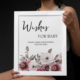 Vit och plommon Blommigt Önskemål för Baby-tecken Poster