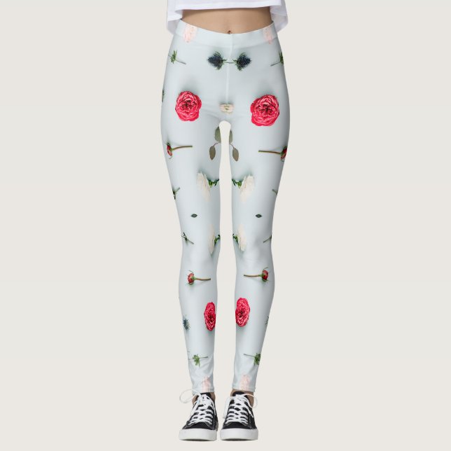 Vit och Ro 2 x 2 Blommönster Honeymoon Stil Leggings (Framsida)