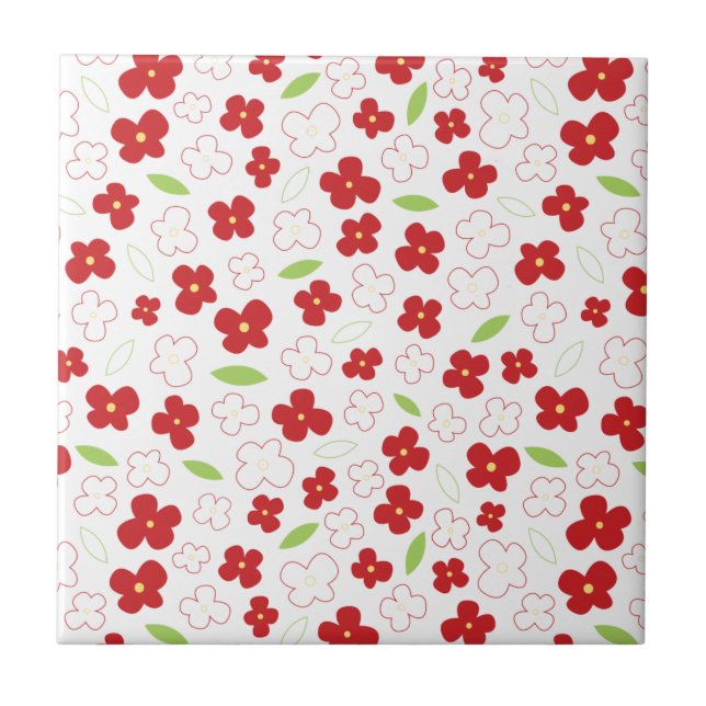 Vit och röd blomma Mönster Kakelplatta (Framsidan)