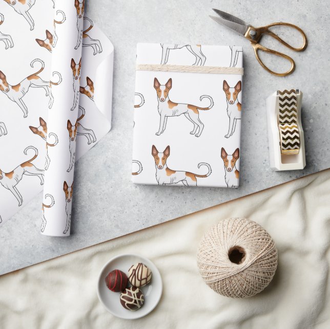 Vit och röd Ibizan Hound slät päls hundmönster Presentpapper (Hantverk)