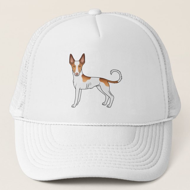 Vit och röd Ibizan Hound slät päls tecknad hund Keps (Framsida)