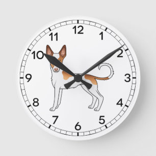 Vit och röd Ibizan Hound slät päls tecknad hund Rund Klocka