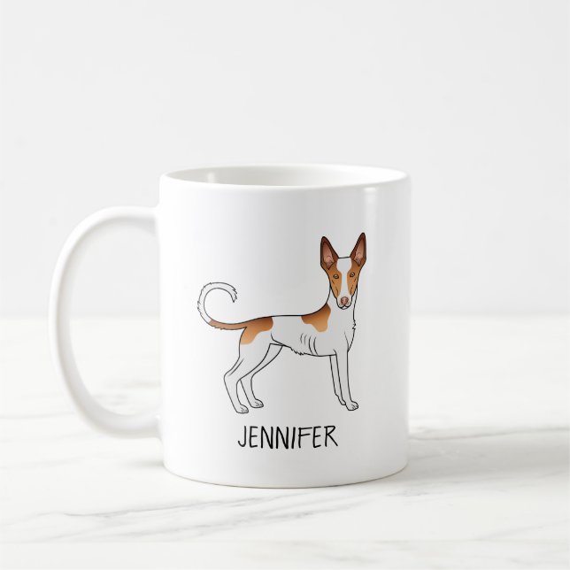 Vit och röd Ibizan-hound Smooth Jackar Hund med Na Kaffemugg (Vänster)