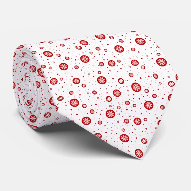 Vit och röd jul Snöflingor Mönster Slips (Rullad)