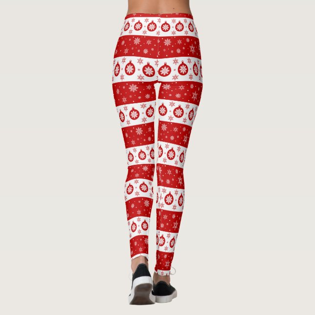 Vit och röd jul Snöflingor och Bollar Leggings (Baksida)