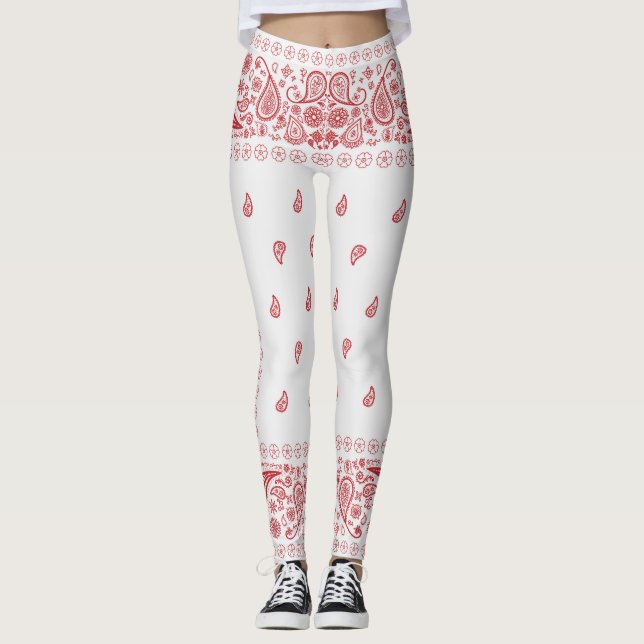 Vit och röd Paisley-design  Leggings (Framsida)