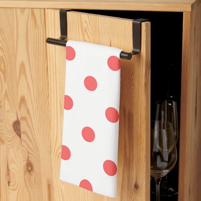 Vit och röd prickig kökshandduk (Thirds Fold)