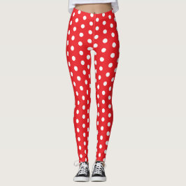 Vit och röd prickig mönster leggings