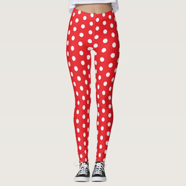 Vit och röd prickig mönster leggings (Framsida)