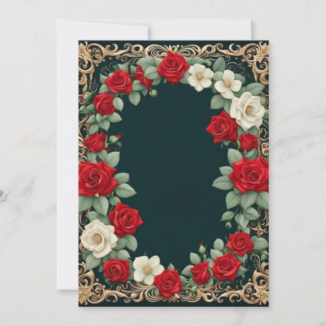 Vit och Röd ros Anpassningsbar Bröllop Inbjudningar (Framsida)