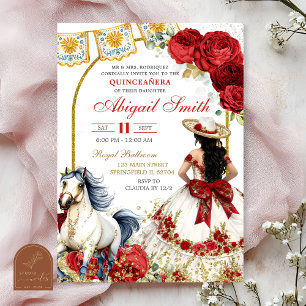 Vit och röd ros Charra Quinceanera-inbjudan Inbjudningar
