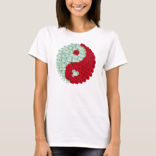 Vit- och röd rosYin Yang skjorta T-shirt