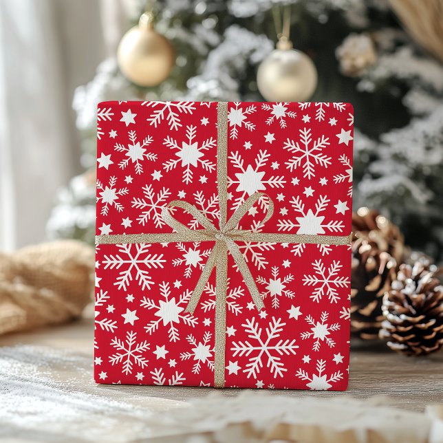 Vit och röd snöflingor Papper Presentpapper (Skapare uppladdad)
