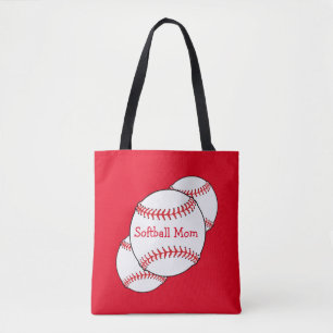 Vit och röd softball Mamma Sports Tote Bag Tygkasse
