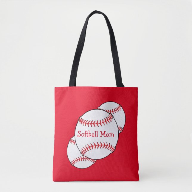 Vit och röd softball Mamma Sports Tote Bag Tygkasse (Framsida)