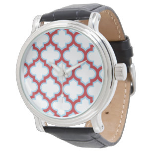 Vit och röd spaljé, gitter, fyrklöver armbandsur