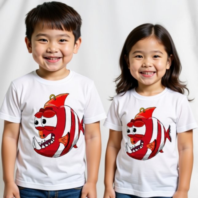 vit och röd tecknad piranhaj tee shirt (Skapare uppladdad)