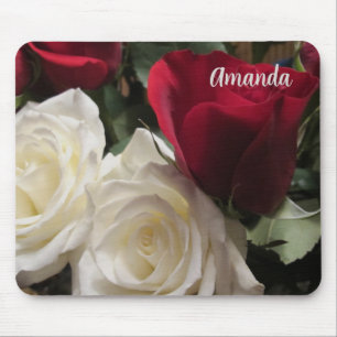 Vit och röda rosor Blommig musmatta Anpassad