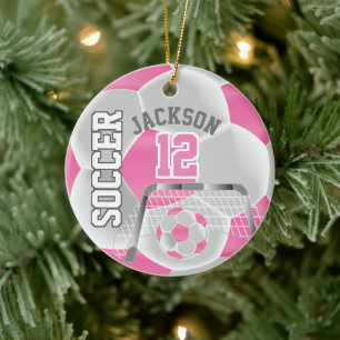 Vit och Rosa Anpassa fotboll ⚽ Boll Julgransprydnad Keramik
