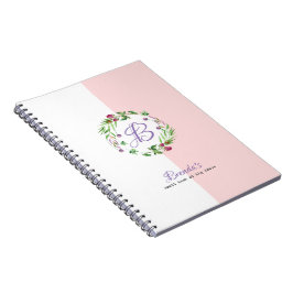 Vit och rosa bakgrund med blomsterkrans anteckningsbok