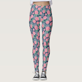 Vit och rosa Blå blomsterblått Leggings