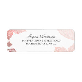 Vit och rosa bladguldnedgångbröllop returadress etikett