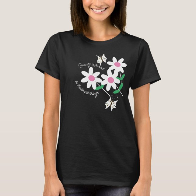 Vit och Rosa Blommigt-fjärilsoffert T Shirt (Framsida)