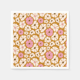 Vit och rosa blommönster på karamellbrunn pappersservett