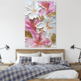Vit och rosa blomstextur Abstrakt väggkonst Canvastryck