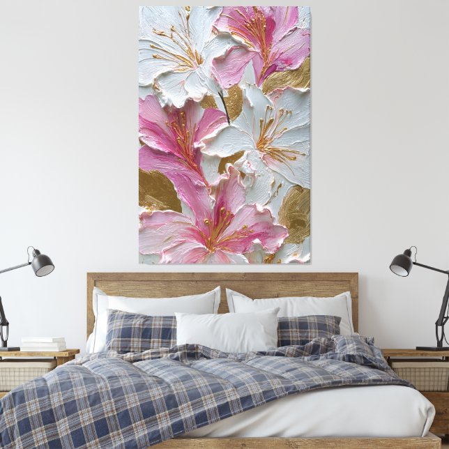 Vit och rosa blomstextur Abstrakt väggkonst Canvastryck (Insitu (sovrum))