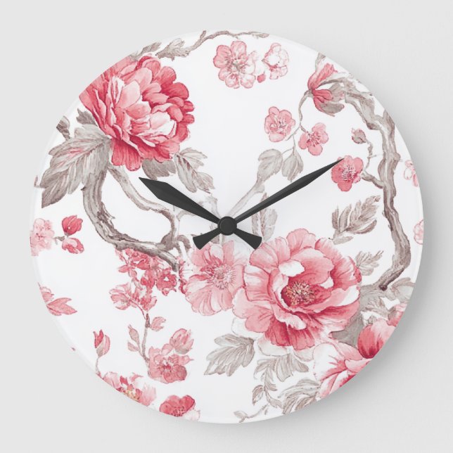 Vit och rosa chinoiserie väggklocka (Framsida)