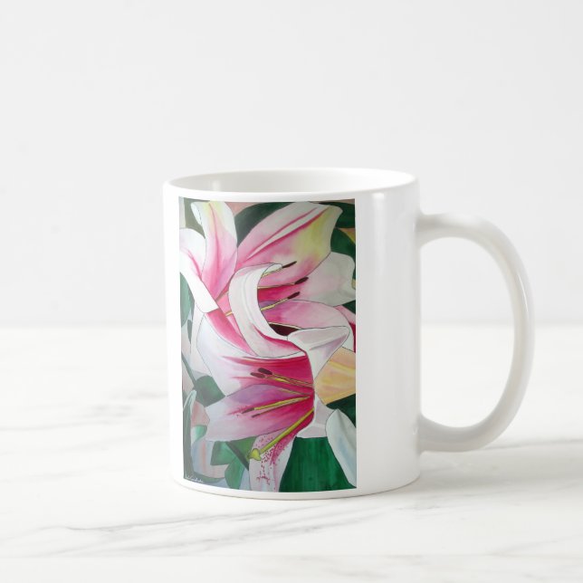 Vit och Rosa daglig limpa konsblomma Kaffemugg (Höger)