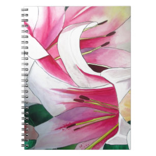 Vit och rosa daglilja akvarellkonst blomma anteckningsbok