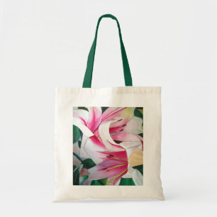Vit och rosa daglilja blomma akvarell konst tygkasse