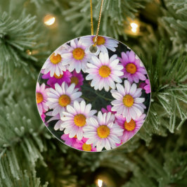 Vit och Rosa Daisy blomma Julgransprydnad Keramik