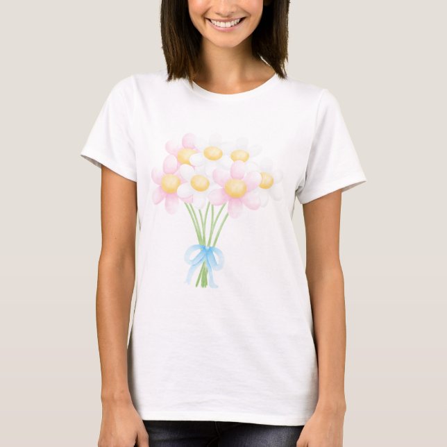 Vit och rosa daisy bunt t shirt (Framsida)