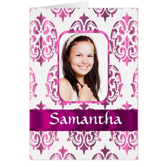 Vit och rosa damm hälsningskort (Framsidan)