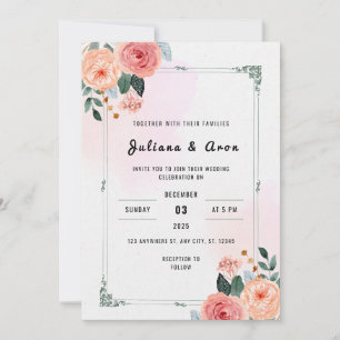 Vit och Rosa Elegant Fintvätt Blommigt Bröllop Inbjudningar