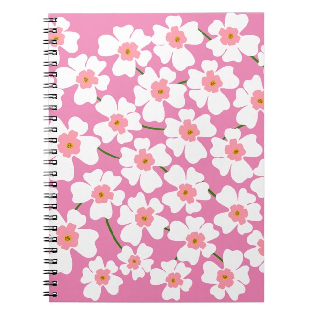 Vit och Rosa Fantasy Flower Power Anteckningsbok (Framsidan)